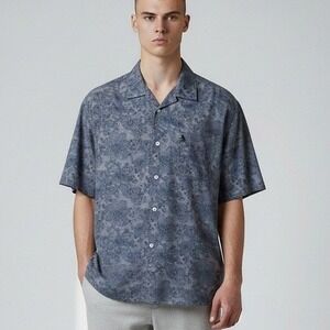 Original Penguin Mens Heritage Slim Fit Floral Button Down Shirt Grey XL Short S